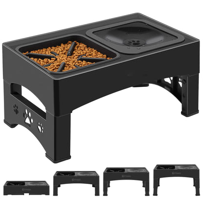 GOYJOY Adjustable Elevated Dog Bowls with Anti-Slip Design - Ergonomic Raised Feeding Station for Dogs and Cats, Featuring Slow Feeders and No-Spill Water Bowl, Suitable for Small to Large Pets
