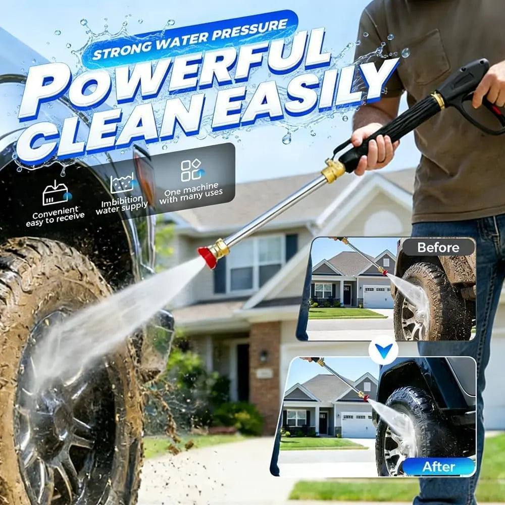 High-Pressure Jet Nozzle Power Washer for Garden Hose with Adjustable Spray Patterns and Three Nozzle Attachments for Car Washing, Patio Cleaning, and Pet Care