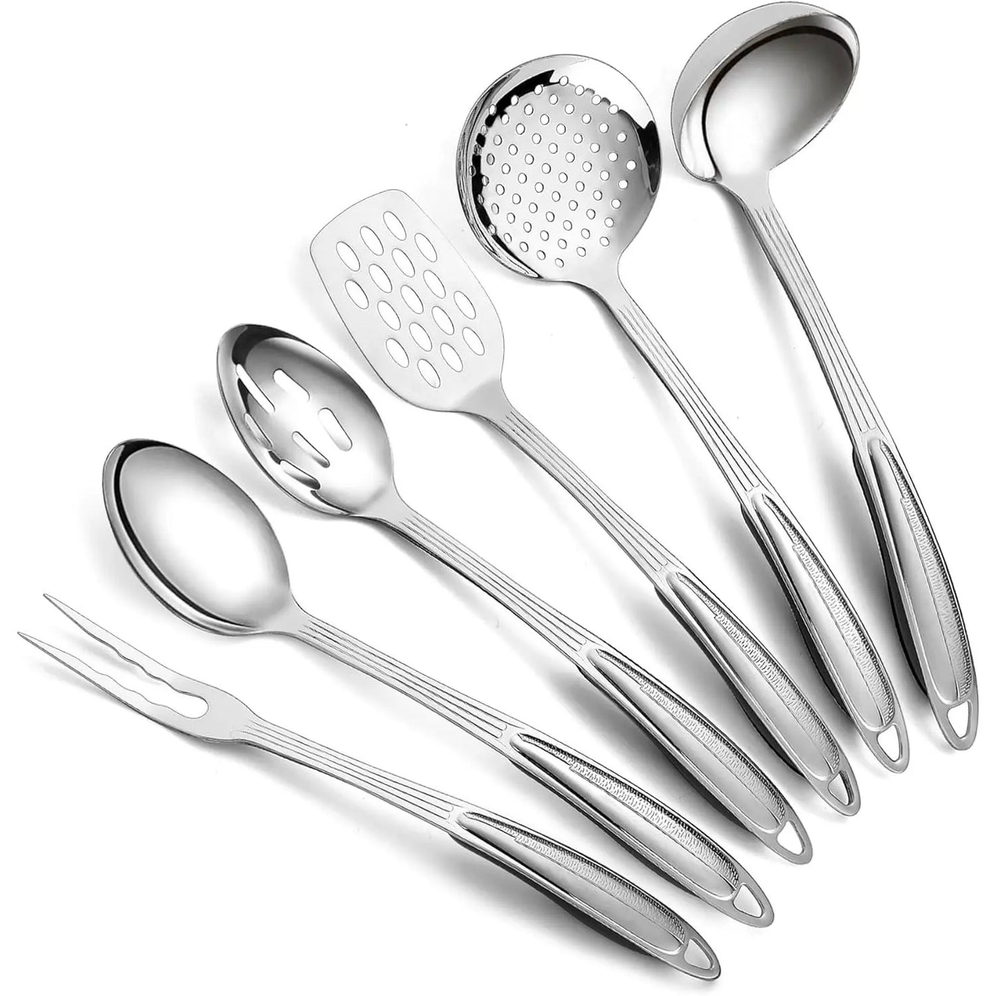 Stainless Steel Kitchen Utensils Set 6 Count, Cooking Utensil Sets, Kitchen Gadgets Essentials Include Metal Spatula Set, Skimmer, Ladle, Serving Spoon, Slotted Spoon, Carving Fork