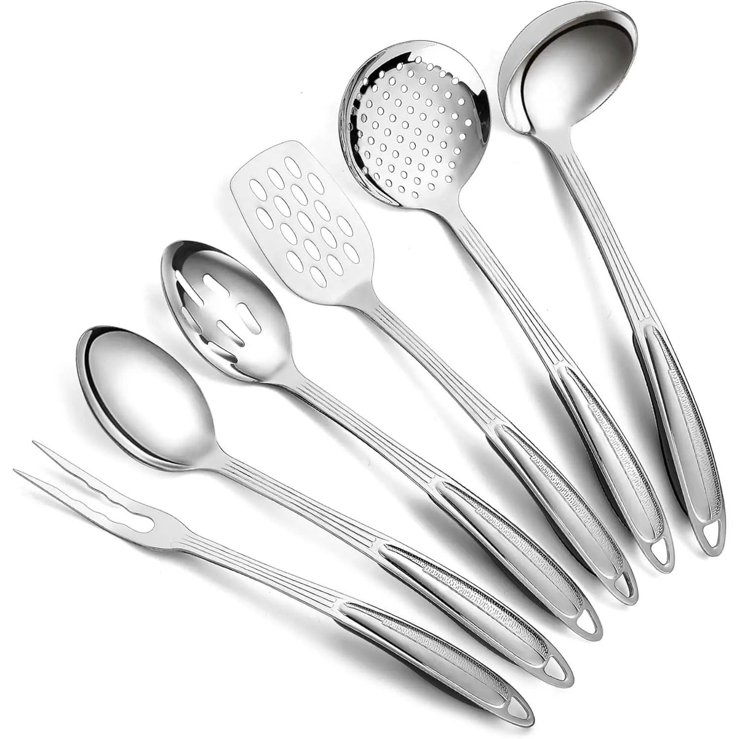Stainless Steel Kitchen Utensils Set 6 Count, Cooking Utensil Sets, Kitchen Gadgets Essentials Include Metal Spatula Set, Skimmer, Ladle, Serving Spoon, Slotted Spoon, Carving Fork