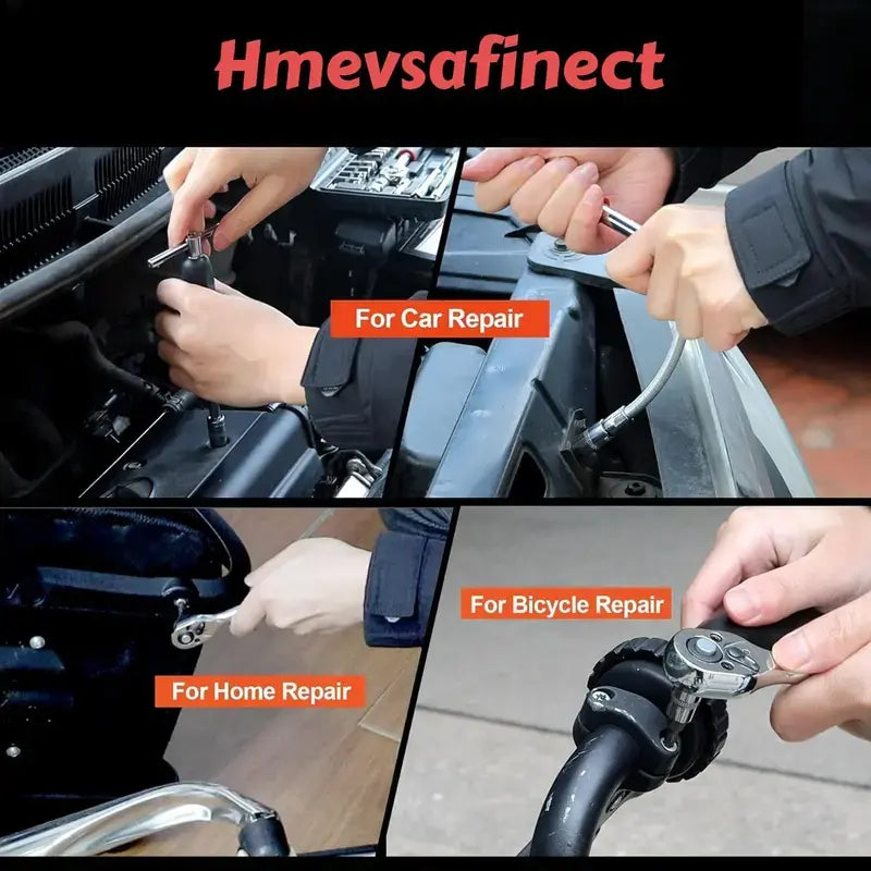 【Summervibes】46 Pieces Socket Set with Bit Socket Set Metric and Extension Bar for Car Bicycle Motorcycle Repair and Home Use with Storage Case Tool Kit
