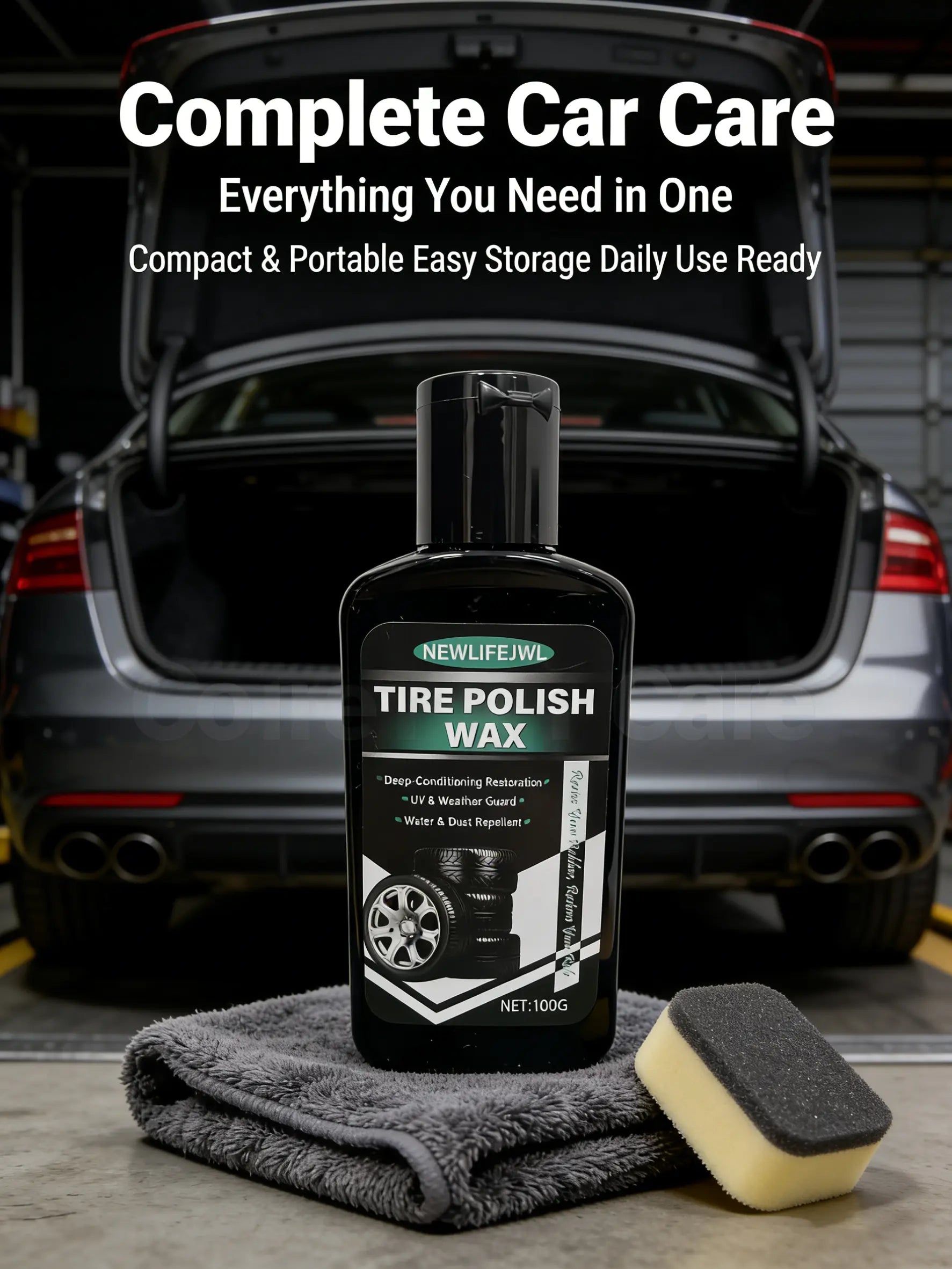Summervibes Car Tire Coating Paste (100G) — Specially Designed to Restore Tire Luster, Repair Plastic Components, and Revive the Original Deep Black Texture of Rubber. Ideal for the Daily Maintenance and Care of Both Interior Trim and Tires.