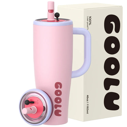 32/40Oz Insulated Tumbler with anti Slip Handle and Flexible Straw | Insulated Stainless Steel Cup 100% Leakproof | Cup Holder Friendly for Travel - Gifts for Women & Men Mug Insulation Tiktokshopspringglowup Summervibes