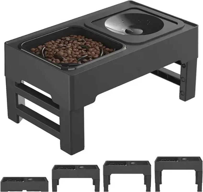 GOYJOY Adjustable Elevated Dog Bowls with Anti-Slip Design - Ergonomic Raised Feeding Station for Dogs and Cats, Featuring Slow Feeders and No-Spill Water Bowl, Suitable for Small to Large Pets