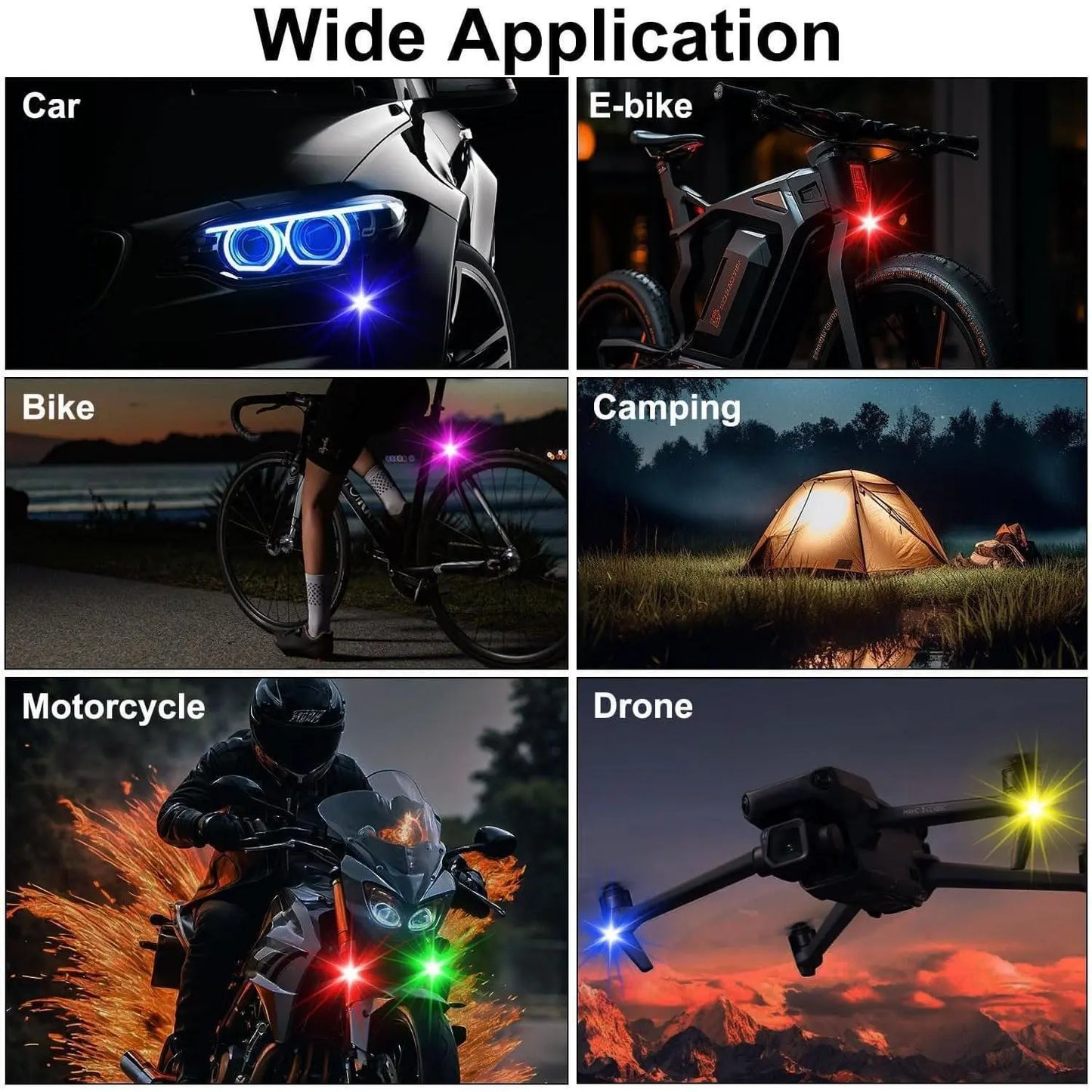 Wireless LED Lights with Remote Control Waterproof Rechargeable Anti-Collision USB Charging Lights for Car Bike Motorcycle Camping