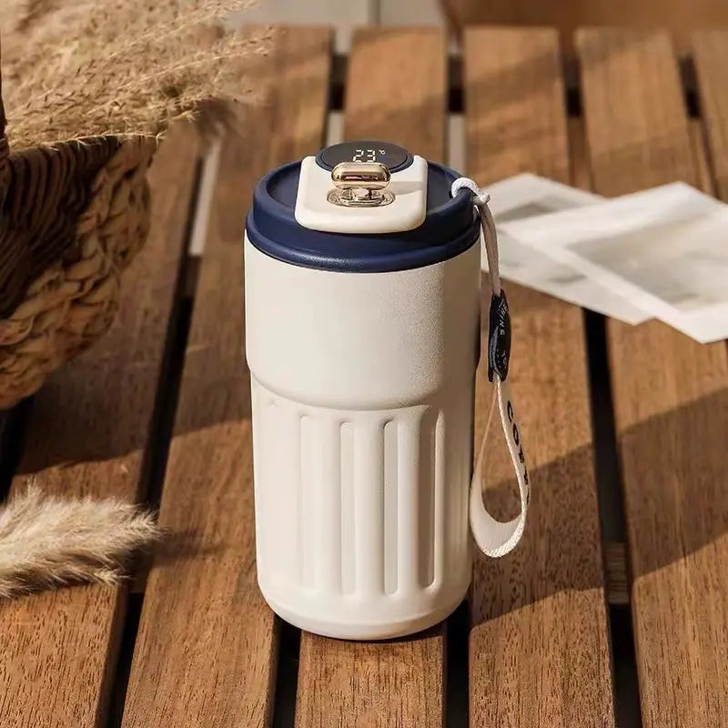 Temperature Display Insulated Mug, Portable Coffee Vacuum Insulated Bottle with Strap, Sports Water Bottle, Gym Accessories, Drinkware Cup, Valentine'S Day Gift