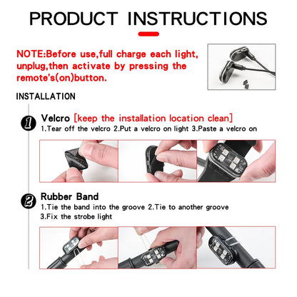 Enhanced 4-Pack Wireless LED Strobe Lights for Automotive Use, Interior Lighting with Remote Control, USB-C Rechargeable Warning Lights for Cars, Motorcycles, Drones, and Bicycles