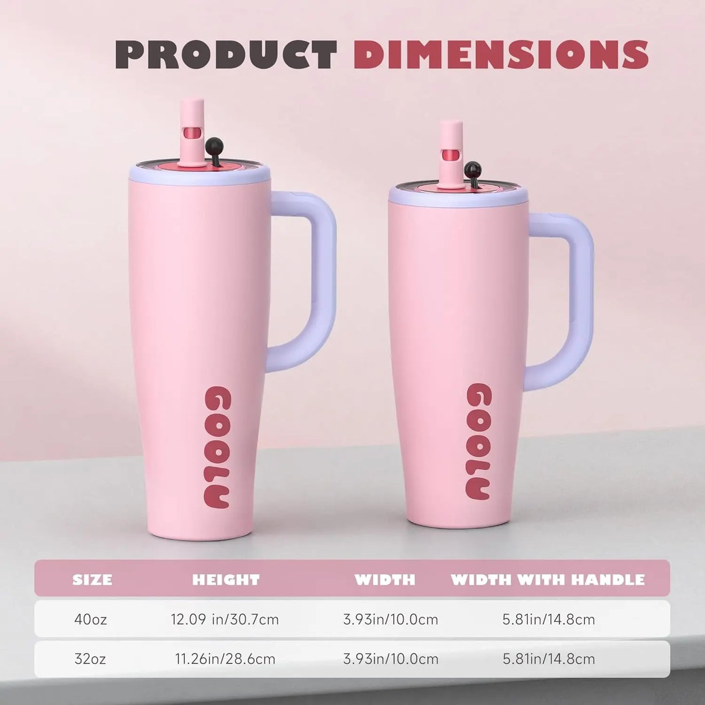 32/40Oz Insulated Tumbler with anti Slip Handle and Flexible Straw | Insulated Stainless Steel Cup 100% Leakproof | Cup Holder Friendly for Travel - Gifts for Women & Men Mug Insulation Tiktokshopspringglowup Summervibes