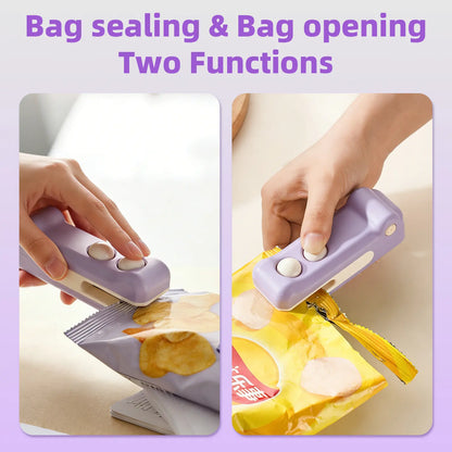 2-In-1 Rechargeable Mini Snack Bag Sealing Machine, USB Heat Sealer with Cutter and Magnet, Portable Resealer for Plastic Snack/Chip Bags, Kitchen Household Food Storage Appliance Tiktokshopspringglowup,Summervibes