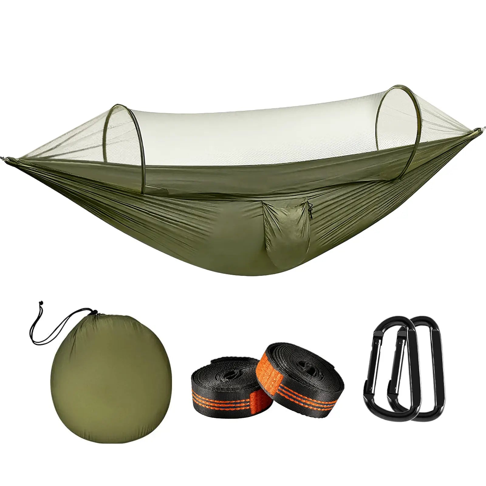 Camping Hammock with Mosquito Net, Automatic Quick-Open Outdoor Hammock for Camping and Picnicking, Portable Hammock with Straps, Attached Carry Bag