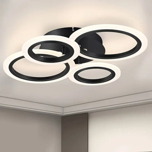 Modern LED Ceiling Light, 4-Light Ring Acrylic Recessed Ceiling Lamp, Living Room Bedroom Kitchen Dining Office Use, Interior Lights, Lighting Fixture, 3000K-6500K