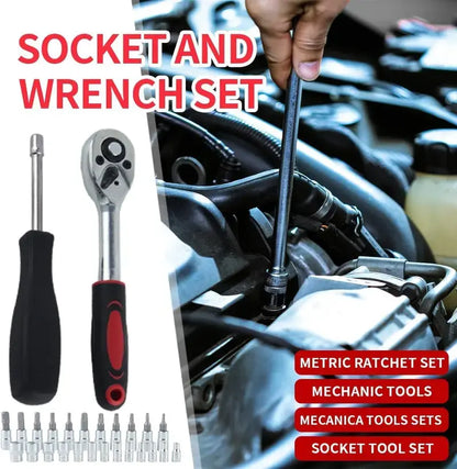 【Summervibes】46 Pieces Socket Set with Bit Socket Set Metric and Extension Bar for Car Bicycle Motorcycle Repair and Home Use with Storage Case Tool Kit