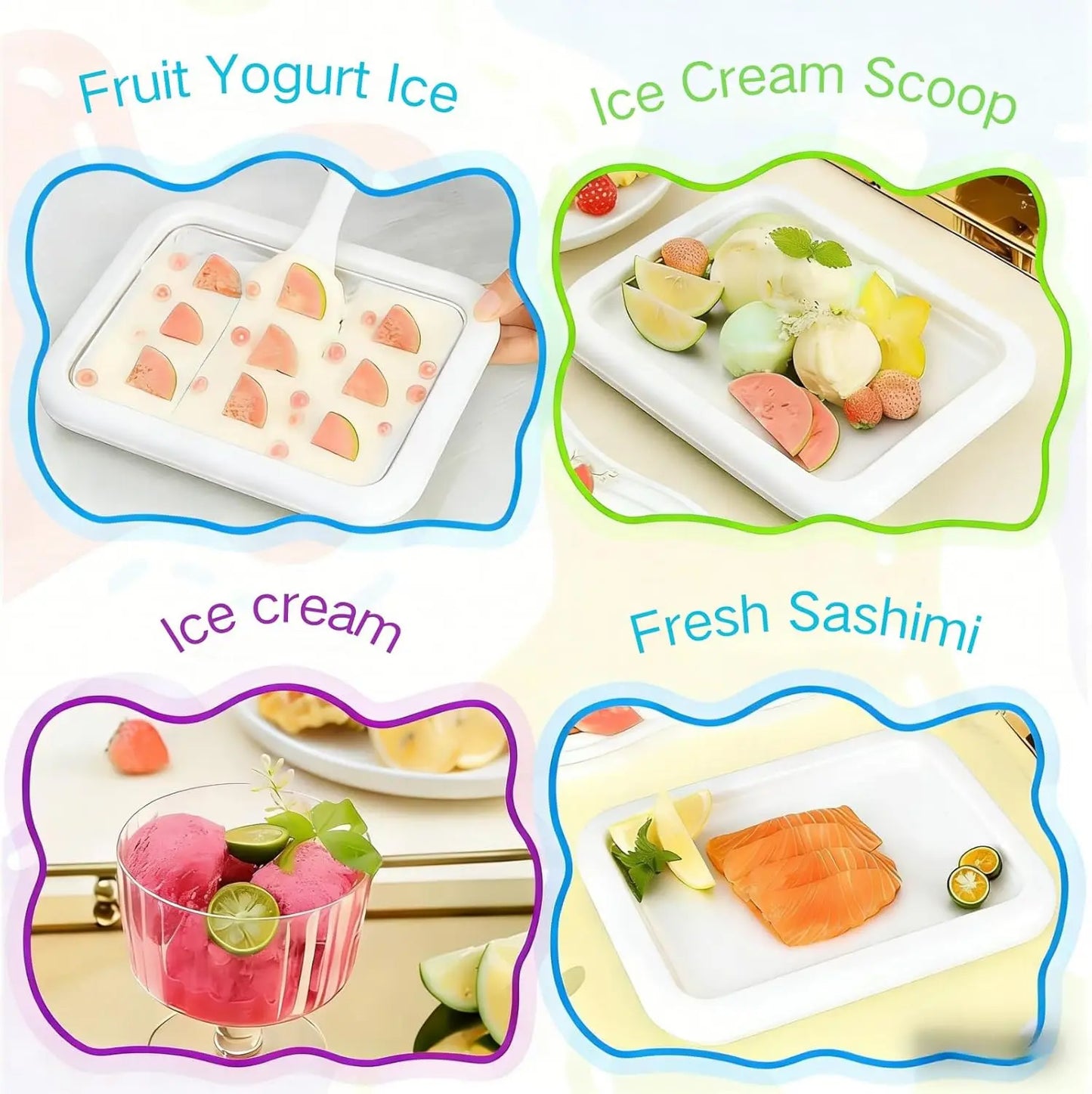 YEEWHALE 2-In-1 Portable Rolled Ice Cream Maker for Home Use, Kitchen Gadgets Kit with 2 Scrapers, Cold Plate, Mini Ice Cream Tray & Board, Makes Frozen Yogurt & Gelato for Families