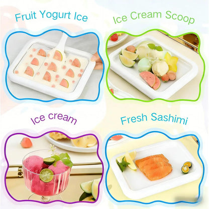 YEEWHALE 2-In-1 Portable Rolled Ice Cream Maker for Home Use, Kitchen Gadgets Kit with 2 Scrapers, Cold Plate, Mini Ice Cream Tray & Board, Makes Frozen Yogurt & Gelato for Families