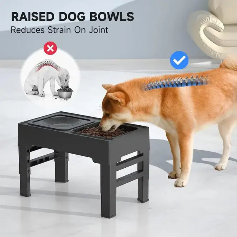 GOYJOY Adjustable Elevated Dog Bowls with Anti-Slip Design - Ergonomic Raised Feeding Station for Dogs and Cats, Featuring Slow Feeders and No-Spill Water Bowl, Suitable for Small to Large Pets
