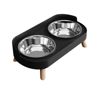 Stainless Steel Dual-Bowl Pet Feeding Bowl, Dry Food, Neck Protection, Anti-Splash, Non-Tip, Non-Slip, Universal for Cats and Dogs