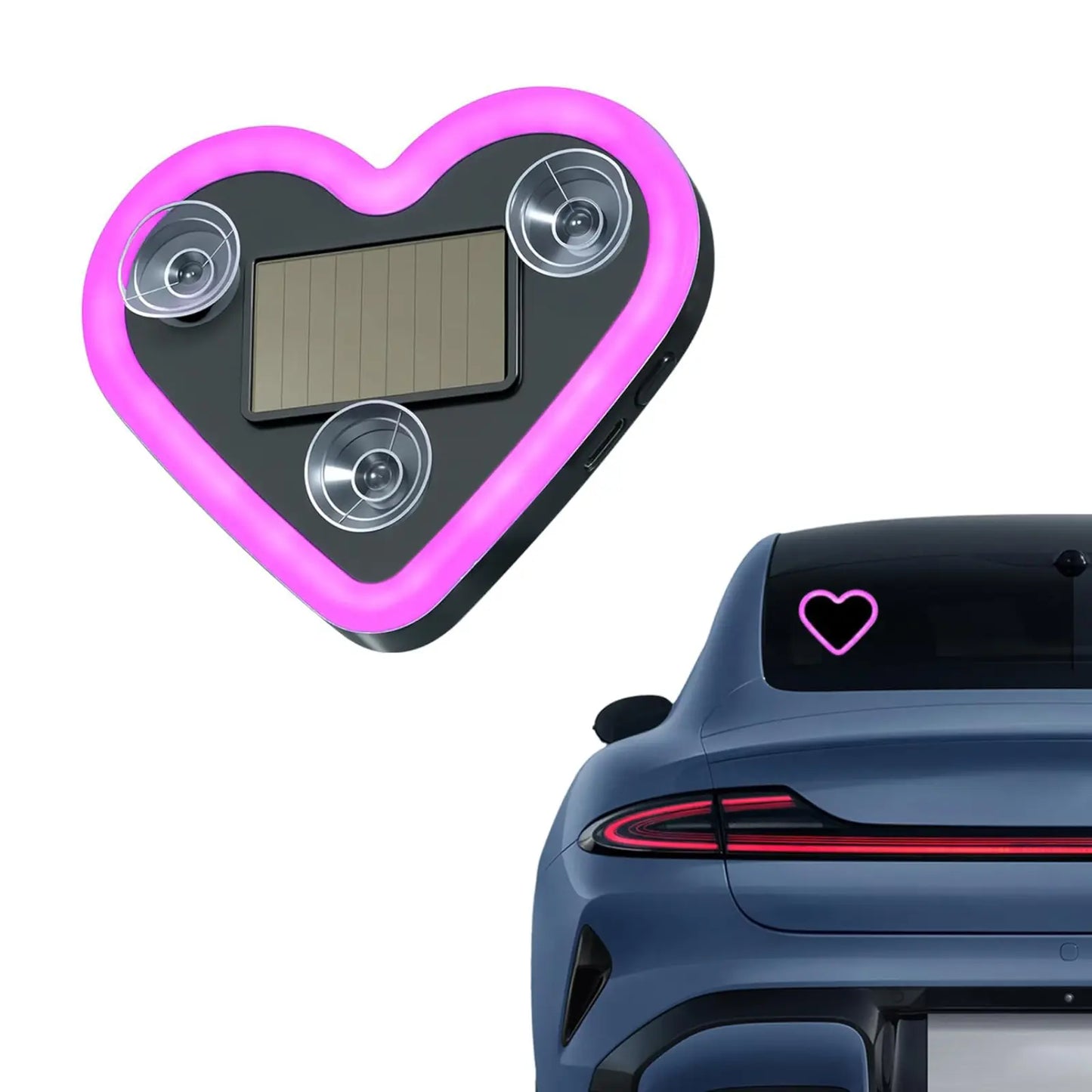 Car LED Ambient Light-Solar-Powered Heart-Shaped LED Neon Light, Solar-Powered Heart-Shaped Atmosphere Light with 3 Modes,Lp65Waterproof, for Romantic Car Interior Andoutdoor Decor