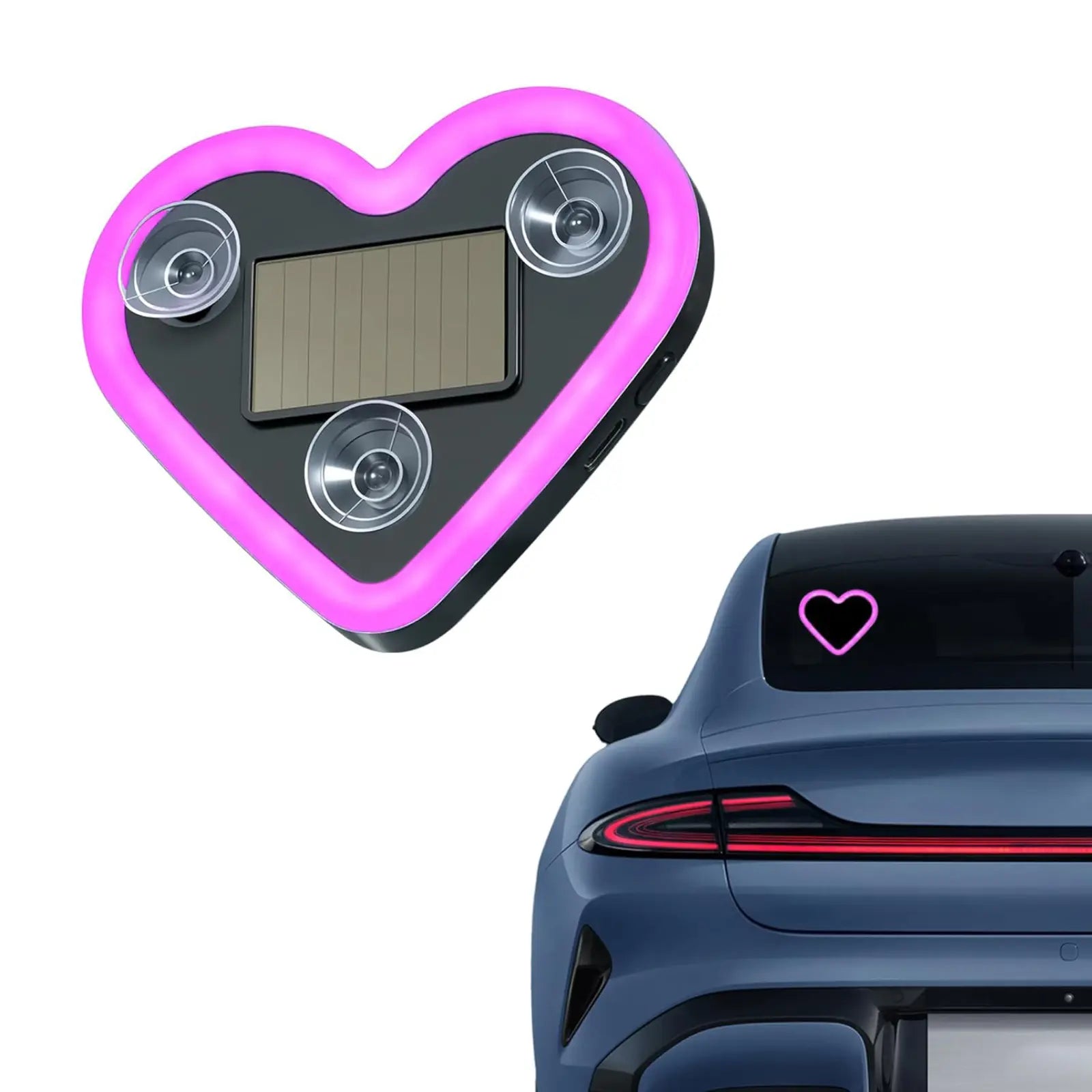 Car LED Ambient Light-Solar-Powered Heart-Shaped LED Neon Light, Solar-Powered Heart-Shaped Atmosphere Light with 3 Modes,Lp65Waterproof, for Romantic Car Interior Andoutdoor Decor